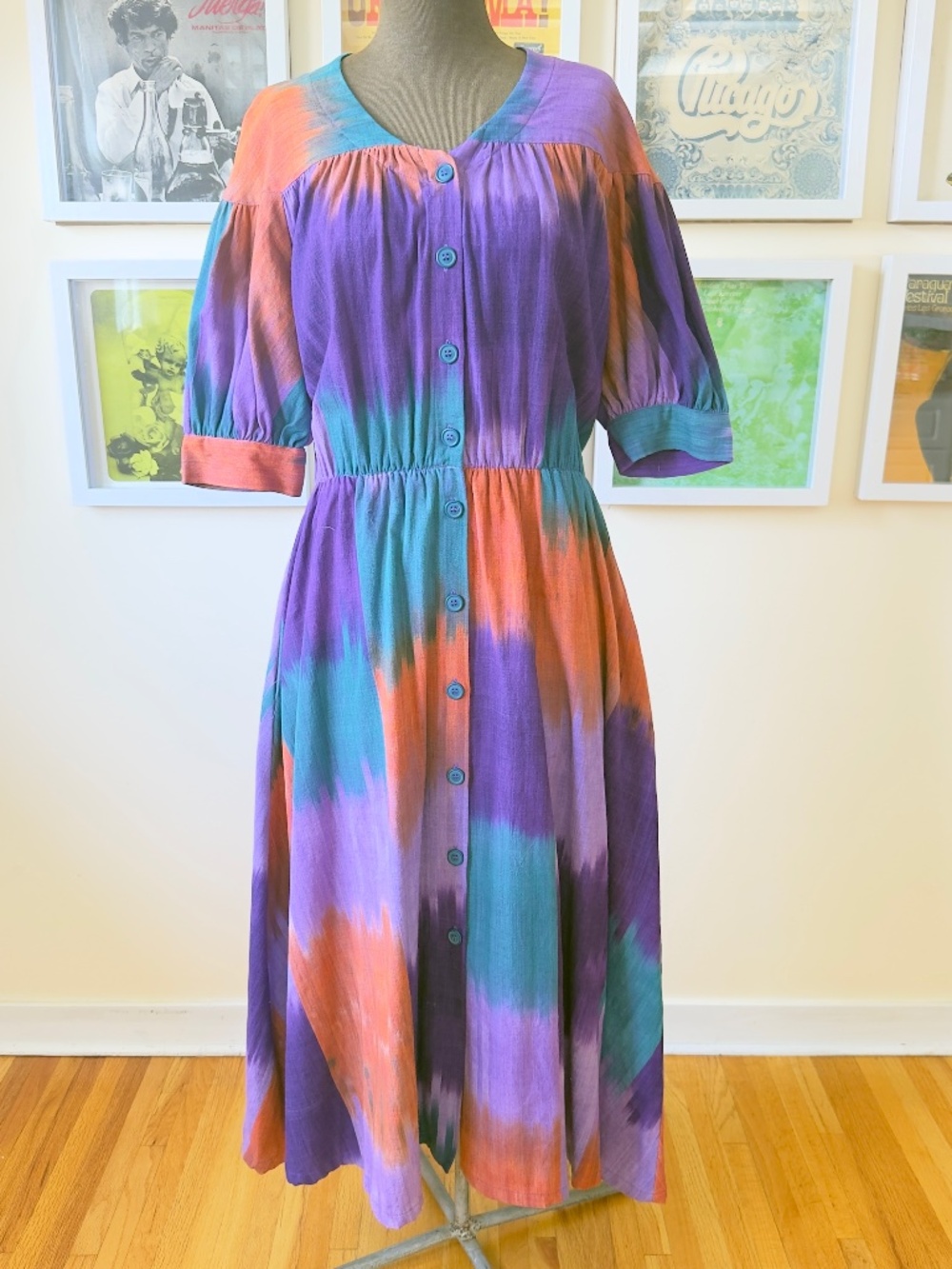Vintage 80s Watercolour Maxi Dress | Abstract Tie-Dye | Boho Cottagecore